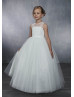 Illusion Neck Beaded Ivory Sparkle Tulle 3D Flowers Flower Girl Dress